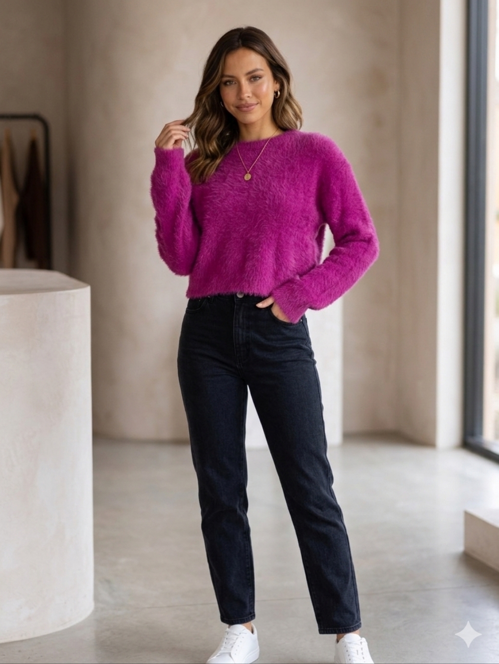 Velvet By Graham & Spencer Hot Pink Fuzzy Sweater Womens Size Medium Comfy Cozy